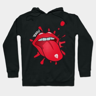 Yeah, Rock &amp; Roll!!. Plasticized rock tongue with a guitar pick on the tip and the expression: Yeah!! Hoodie